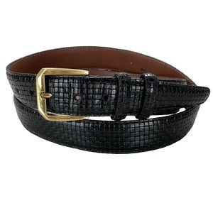 Torino Black Italian Kipskin Leather Belt Basketweave Solid Brass Buckle Mens 40